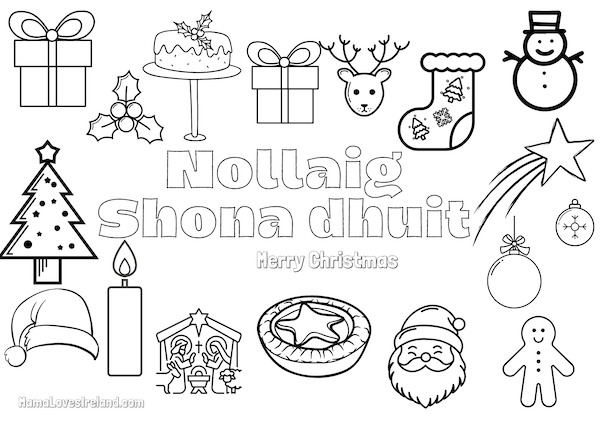 Merry Christmas in Irish coloring page